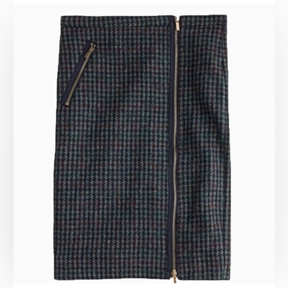 NWT J. Crew Asymmetrical Zip Wool Houndstooth Pencil Skirt - Picture 1 of 4